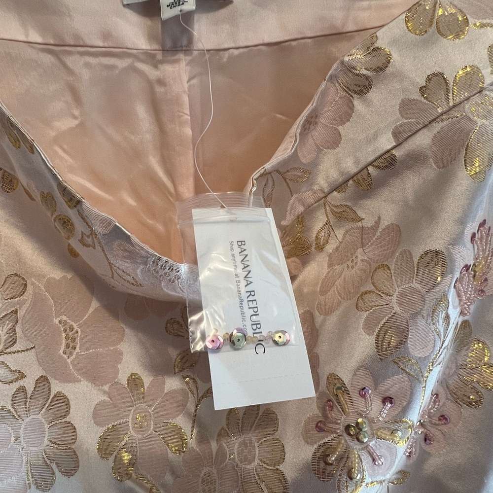 Banana Republic Pink Gold Metallic Silk Brocade Floral Pencil Skirt - Picture 9 of 13